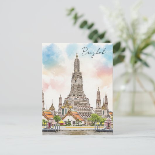 Bangkok Thailand Wat Arun Waterverf Briefkaart (Staand voorkant)