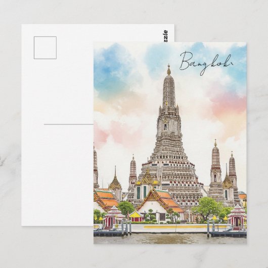 Bangkok Thailand Wat Arun Waterverf Briefkaart (Voorkant / Achterkant)