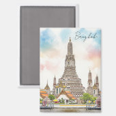 Bangkok Thailand Wat Arun Waterverf Magneet (Voorkant / Achterkant)