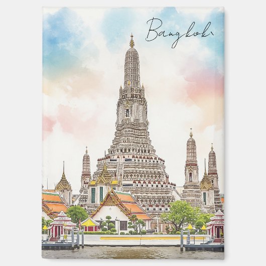 Bangkok Thailand Wat Arun Waterverf Magneet (Voorkant)