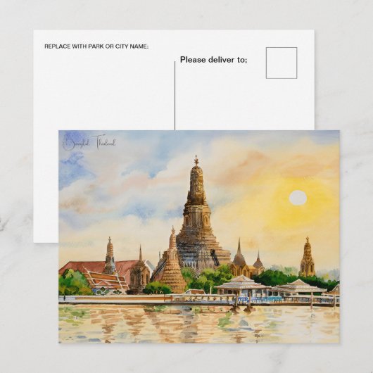  Bangkok Thailand Wat Travel waterverf Briefkaart (Voorkant / Achterkant)