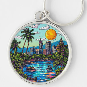 🌴 Bangkok Thailand Zonsondergang Rivier Reizen Ca Sleutelhanger