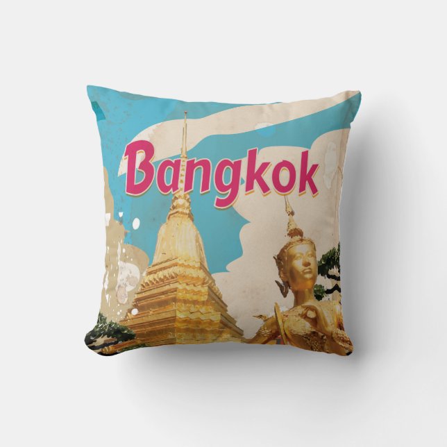 Bangkok Vintage Reisposter Kussen (Voorkant)