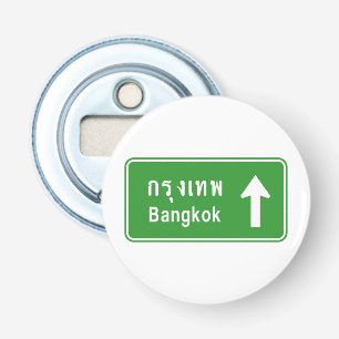 Bangkok Vooruit ⚠ Thais Verkeersbord ⚠ Button Flesopener