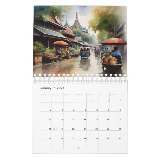 Bangkok waterverf kunst kalender (Jan 2026)