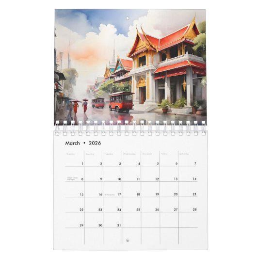 Bangkok waterverf kunst kalender (Mar 2026)