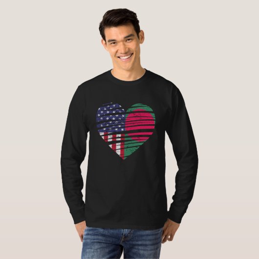 Bangladesh American Grown Heart USA Patriot Herita T-shirt (Voorkant volledig)