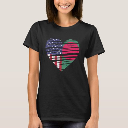 Bangladesh American Grown Heart USA Patriot Herita T-shirt (Voorkant)