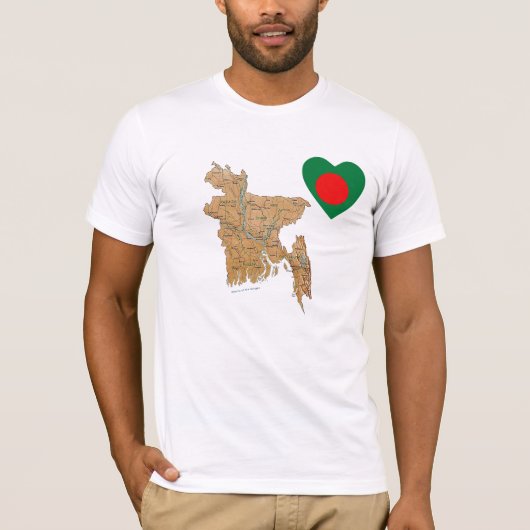 Bangladesh Flag Heart en Map T-Shirt (Voorkant)