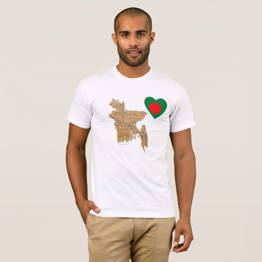 Bangladesh Flag Heart en Map T-Shirt (Voorkant volledig)