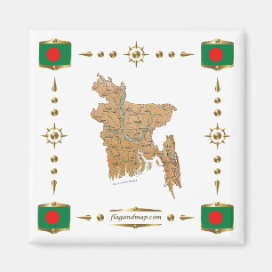 Bangladesh Map + Vlaggen Magnet