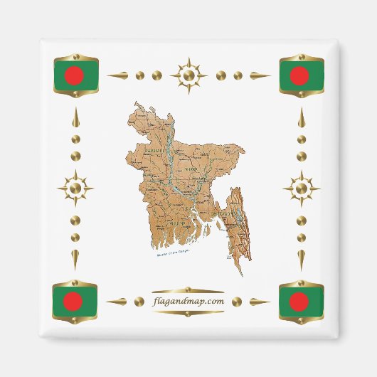 Bangladesh Map + Vlaggen Magnet (Voorkant)