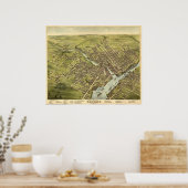 Bangor Maine 1875 Antiek Panorama Poster (Keuken)