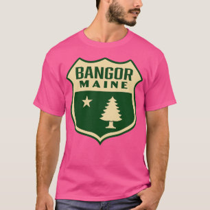 Bangor Maine Retro Pine Tree Shield Tan T-shirt