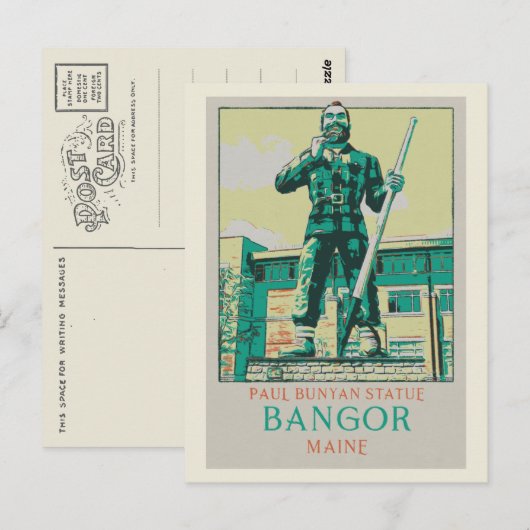 Bangor Maine USA, Paul Bunyan Statue Briefkaart (Voorkant / Achterkant)
