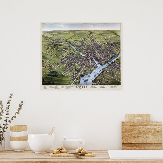 Bangor, ME Panorama Map - 1875 Poster (Keuken)