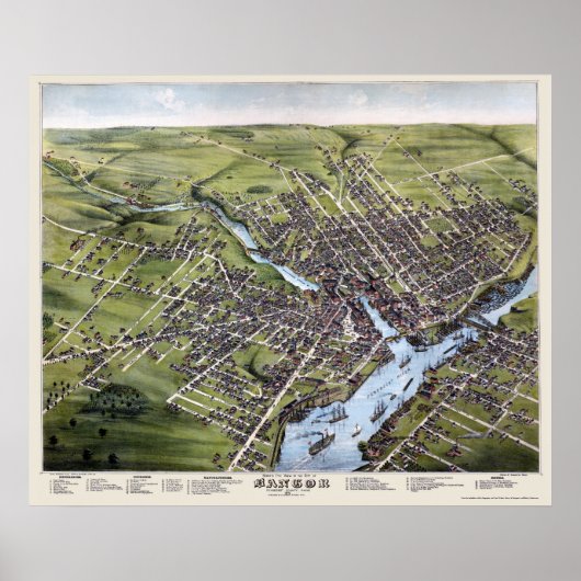 Bangor, ME Panorama Map - 1875 Poster (Voorkant)