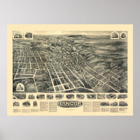 Bangor, PA Panoramic Map - 1918 Poster (Voorkant)