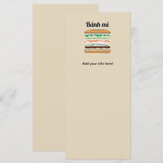 Banh Mi Vietwich, Frans brood Menu (Voorkant / Achterkant)