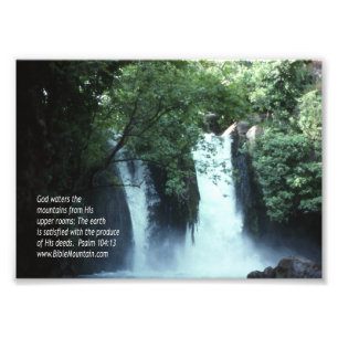 Banias Waterfall en Psalm 104:13 Foto Afdruk