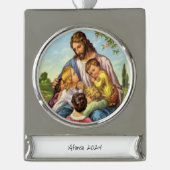 Banier Ornament Jesus Verzilverd Banner Ornament (Voorkant)