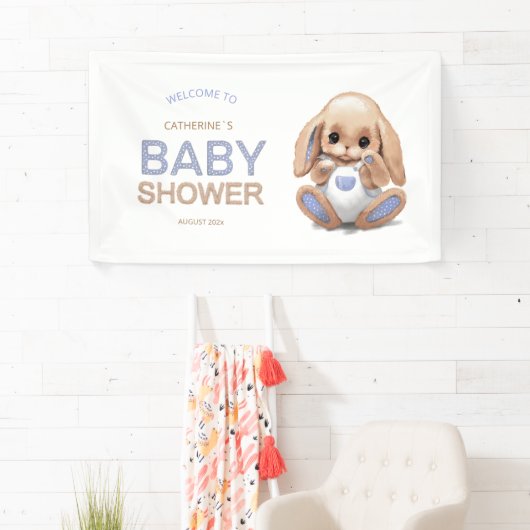 Banier voor baby shower met schattig pluche konijn spandoek (Insitu)