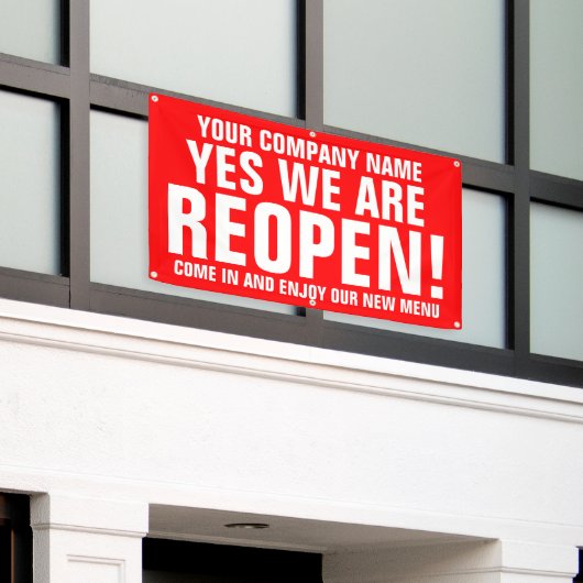 Banier voor heropenen van zakelijke call-to-action spandoek (Buitenkant Gebouw)