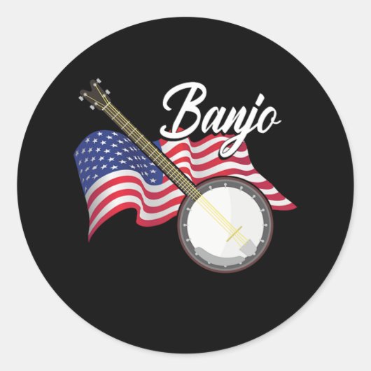 Banjo American Flag Instrument Acoustic Music Gift Ronde Sticker (Voorkant)