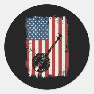 Banjo American Flag Musician Bluegrass Theater Ronde Sticker