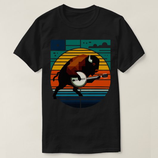 Banjo Bison Sunset MidCentury Modern TShirt (Design voorkant)