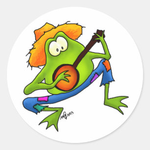 Banjo Bluegrass Frog Ronde Sticker