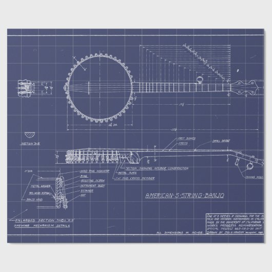  Banjo Blueprints Cadeaupapier (Vlak)