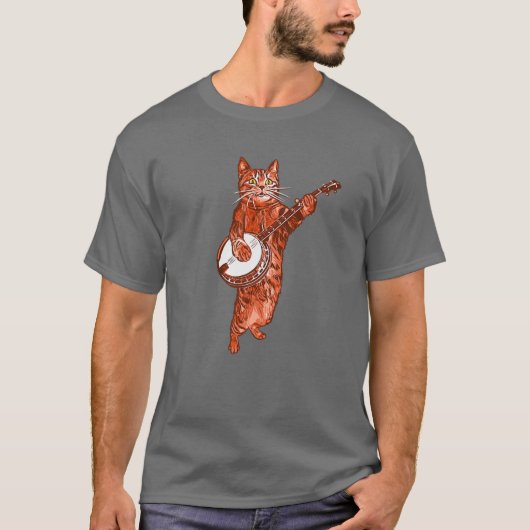 Banjo Cat. Funny Bluegrass Country Folk Music Vint T-shirt (Voorkant)