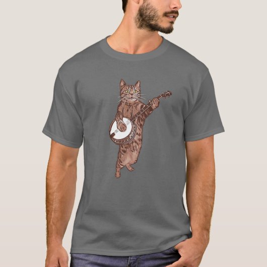 Banjo Cat. Funny Bluegrass Country Folk Music Vint T-shirt (Voorkant)