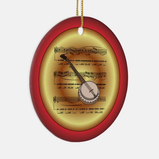 Banjo ~ Datablad Music ~ Red/Green/Gold ~ Kerstmis Keramisch Ornament (Rechts)