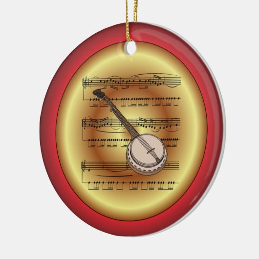 Banjo ~ Datablad Music ~ Red/Green/Gold ~ Kerstmis Keramisch Ornament (Links)