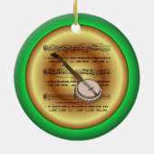 Banjo ~ Datablad Music ~ Red/Green/Gold ~ Kerstmis Keramisch Ornament (Achterkant)