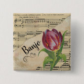 Banjo Elegant Tulip  Sheet Music Vierkante Button 5,1 Cm (Voorkant)