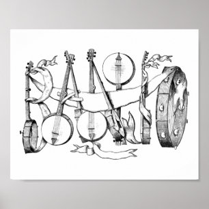 banjo gespeld met banjos illustratie kunst poster