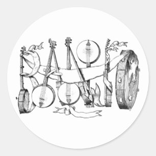 banjo gespeld met banjos illustratie kunst ronde sticker