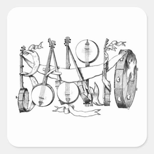 banjo gespeld met banjos illustratie kunst vierkante sticker (Voorkant)