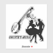 Banjo Guitar Country Music Dancers Silhouette Art Sticker (Vel)