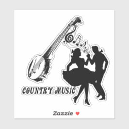 Banjo Guitar Country Music Dancers Silhouette Art Sticker