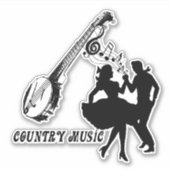 Banjo Guitar Country Music Dancers Silhouette Art Sticker (Voorkant)