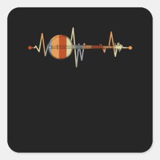 Banjo Heartbeat Bluegrass Gift Country Music Banjo Vierkante Sticker