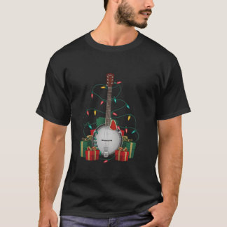 Banjo Kerstmis Verlichting Santa Musical Banjo Ker T-shirt