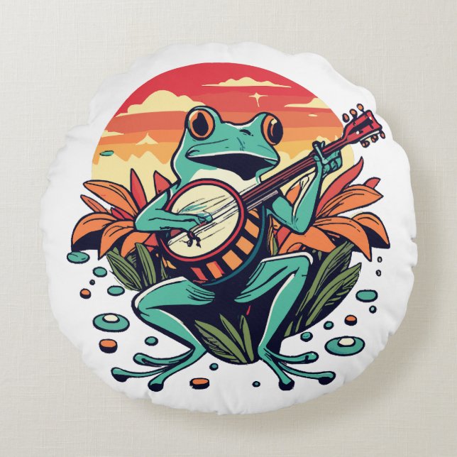 Banjo Kikker Rond Kussen (Voorkant)