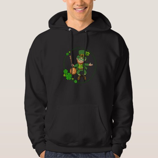 Banjo Leprechaun St Patricks Day Banjo Player Iris Hoodie (Voorkant)