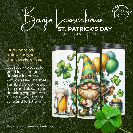 Banjo Leprechaun St. Patrick's Day Thermische Tumb Thermosbeker
