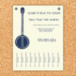 Banjo Lessons Music Teacher Tear Off Strips Flyer<br><div class="desc">Bevorder uw banjo-lessen of andere muziekinstructiezaken met deze flyer met een illustratie van een banjo in marinesblauw met uw bedrijfsdetails in het aanpassen van blauw marineverslag tegen een zacht roomkleurige achtergrond. Onderaan zijn de strips van de scheur het ideale middel om op de borden van het gemeenschapsbulletin of in muziekwinkels...</div>